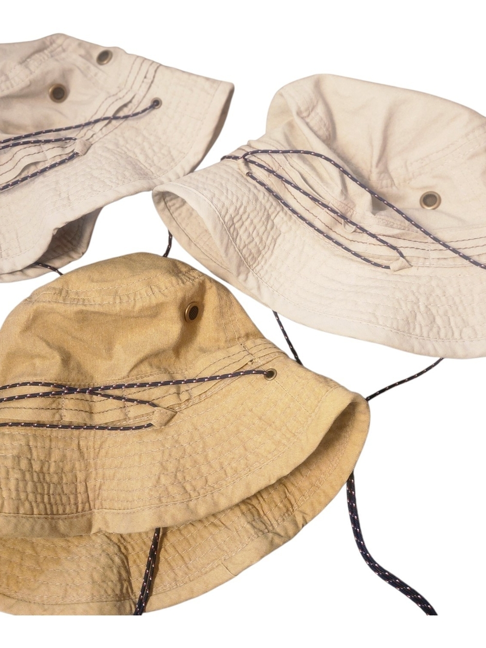 Cotton Broner Bucket Hats With Chin Cord And Side Snaps Unisex Set Of 3